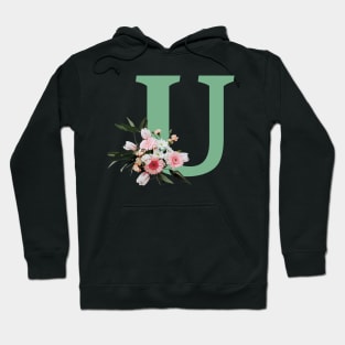 Letter U green with colorful flowers Hoodie
